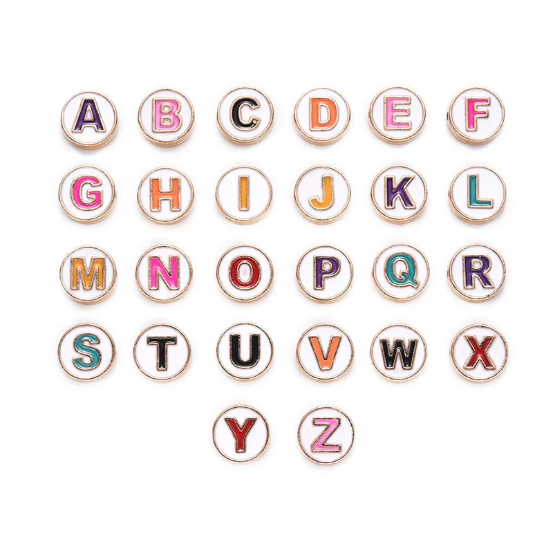 

26PCS Colorful A-Z Dripping Oil Alphabet Letter Enamel Charms Gold Color 8mm Pendants Jewelry Making Handmade Craft Accessories