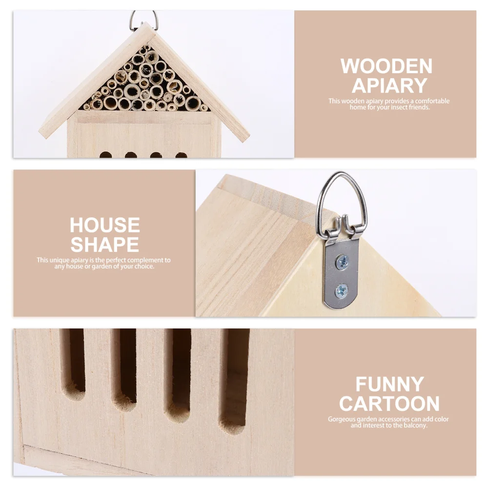 

Wooden Insect Bee House Wood Bug Room Bee Shelter Nests Box Garden Decoration