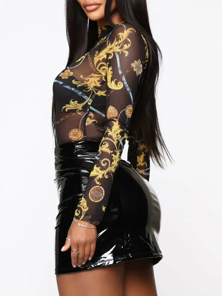 Женская сексуальная перспектива Цветочные Футболки с длинным рукавом Водолазка