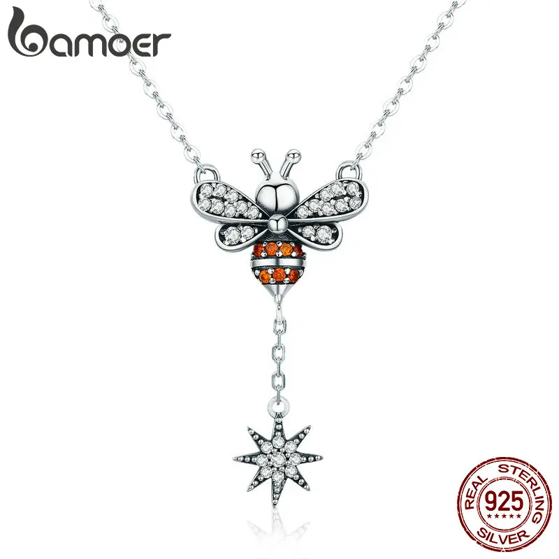 BAMOER горячая Распродажа 925 пробы Серебряное модное пчелиное прозрачное CZ снежинка подвеска ожерелья для женщин Стерлинговое серебро ювелирные изделия SCN221