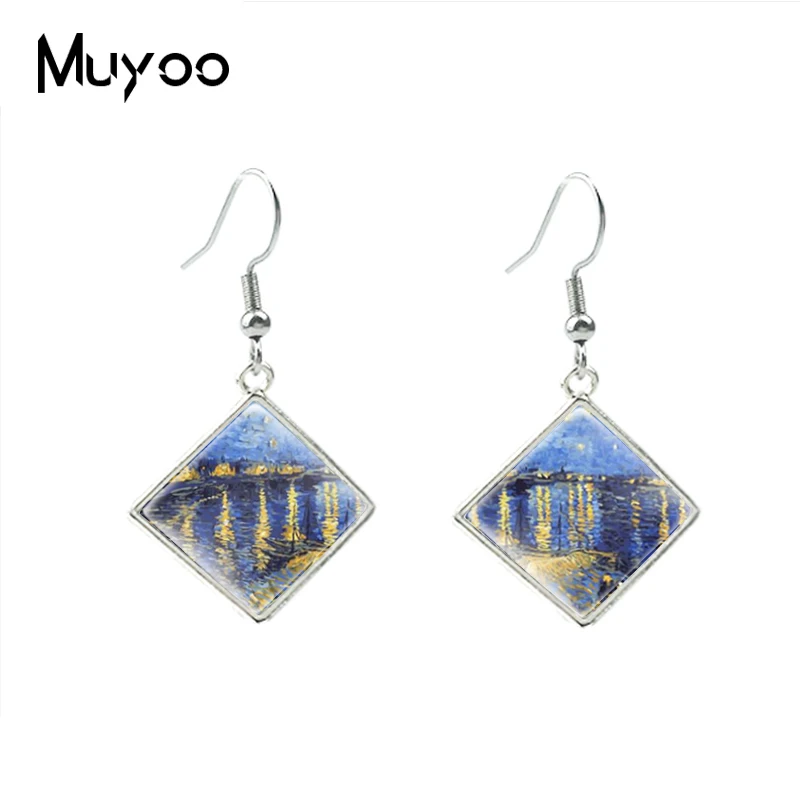 Красивый пейзаж винтажные картины маслом серьги-Крючки с ромбами Знаменитые