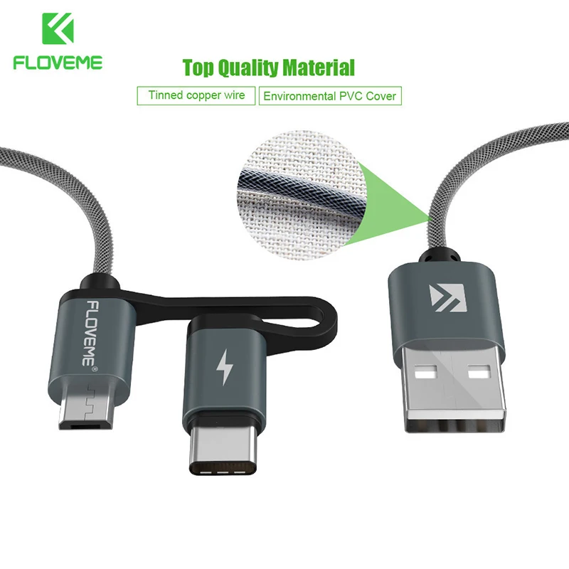 FLOVEME QC3.0 USB Type C Cable for Samsung Galaxy Note 9 S9 2.8A Micro 2 in 1 Fast Charge Redmi 7 | Мобильные телефоны и