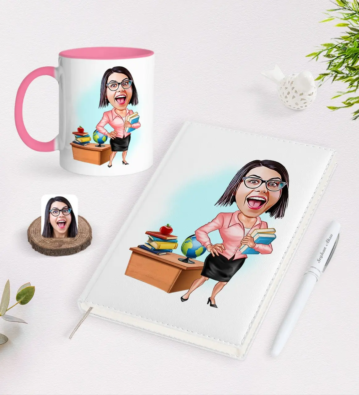 Персонализированная Женская Учительская карикатура 2021 Органайзер ручка и
