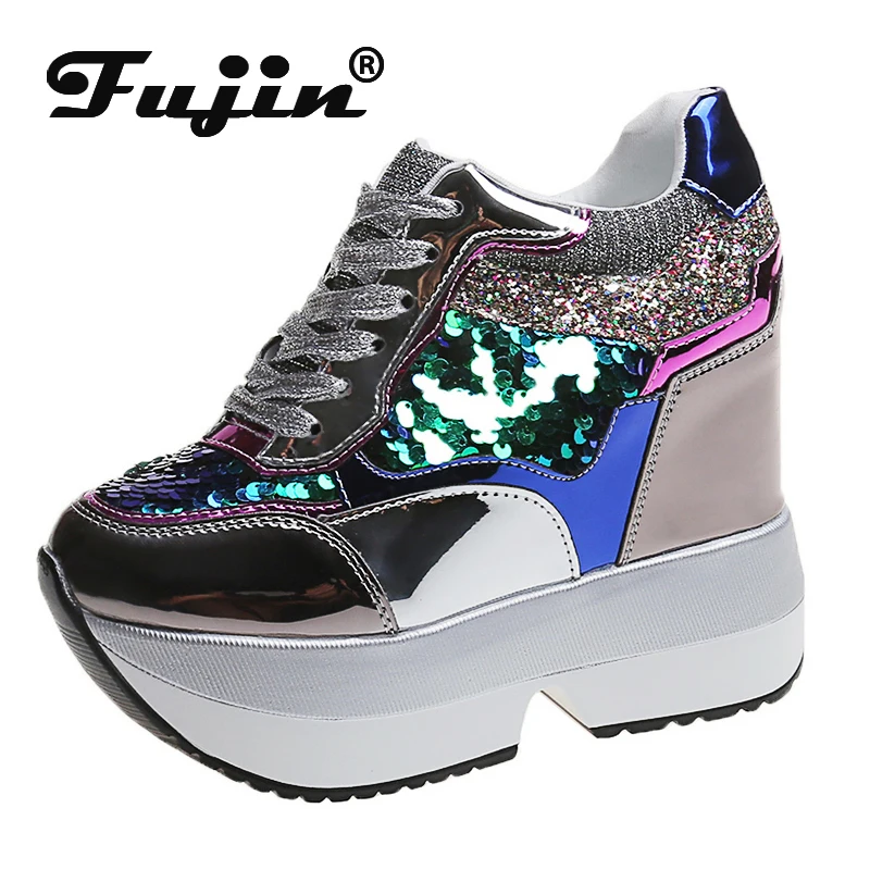 Женские кроссовки на платформе Fujin Белые Повседневные дышащие плоской подошве