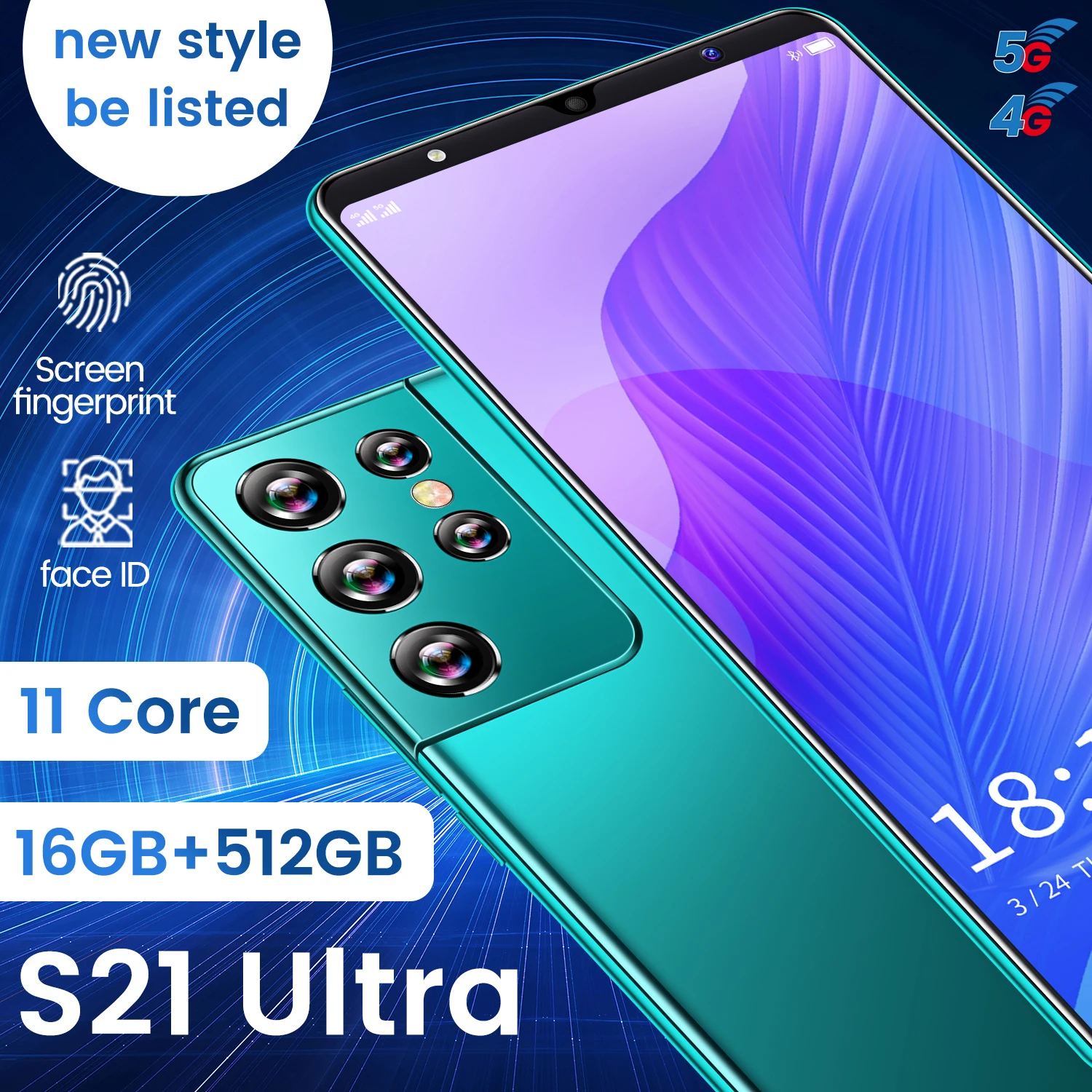 

2021 Global Versio S21 Ultra 16+512GB Smartphone 4G 5G LTE 11 Core Snapdragon888 Cellphone 6.1Inch Fingerprint ID Mobile Phone