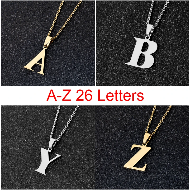 

Trendy A-Z Small Letters Necklace for Women/Girls Stainless Steel Initial Pendant Thin Chain English Letter Jewelry Alfabet Gift