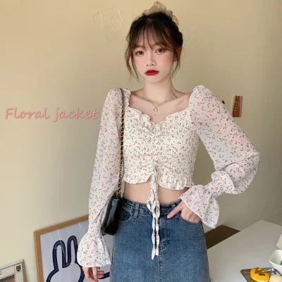 Шифоновая рубашка с длинным рукавом и цветочным принтом | Женская одежда