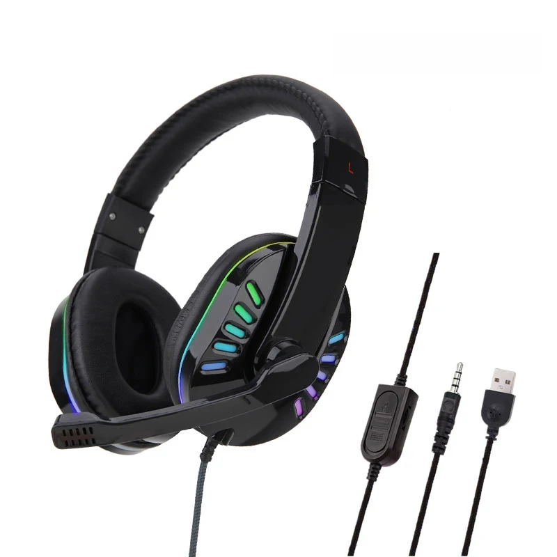

Head-Mounted Professional Gaming Headset RGB Colorful Lighting Mic PC Phone Wired Stereo Bass Earphones With Microphone