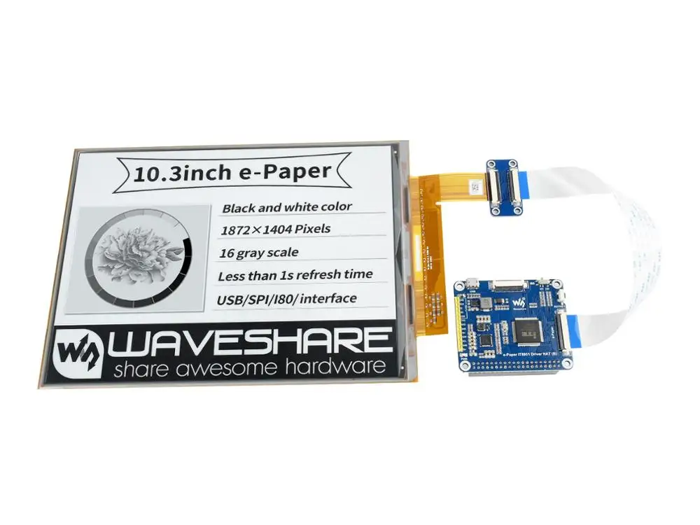 10 3 дюймовая Гибкая шляпа Waveshare с дисплеем E Ink для Raspberry Pi контроллер IT8951