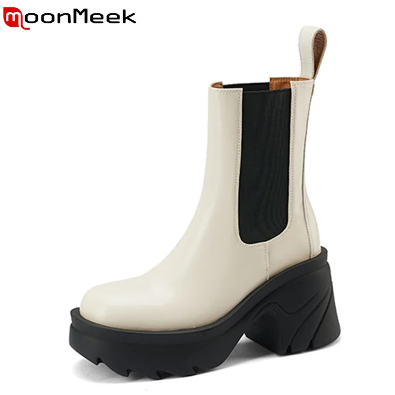 

Ботильоны из натуральной кожи, на платформе, с круглым носком, на эластичной резинке, 2022