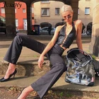 JusaHy панк Стиль Y2K черный кожаный Топ для женщин Banadage полые с низким вырезом на спине Топы 2021 Летний жилет модная блузка на бретельках, Клубные вечерние Одежда
