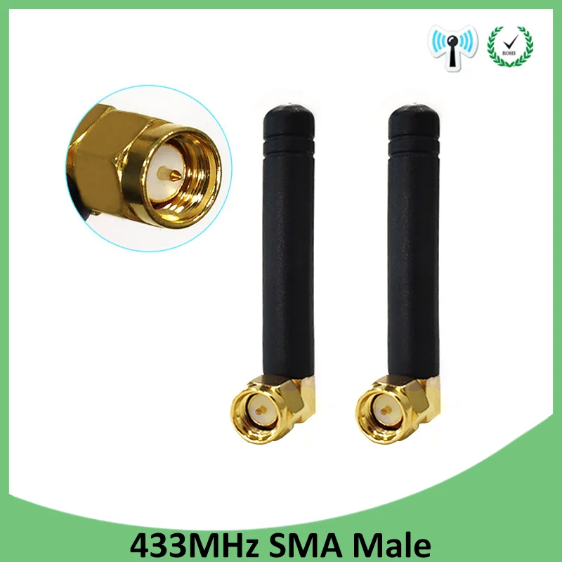 

2pcs 433MHz Antenna 2.5dbi SMA Male Connector 433 MHz antena IOT Small size elbow rubber antenne Wireless Receiver for Lorawan