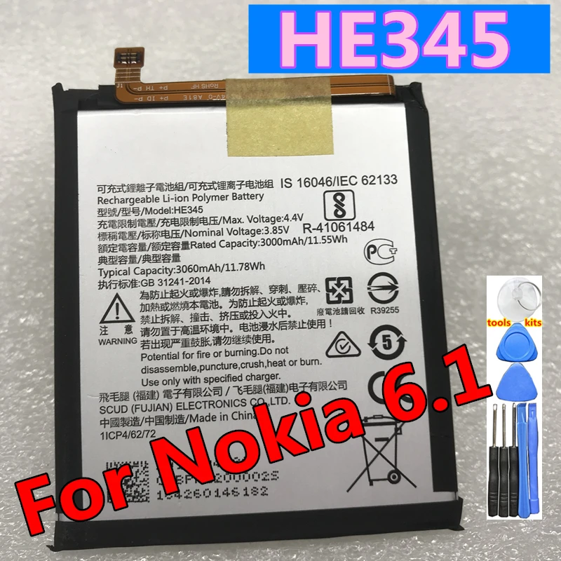 Новый оригинальный 3060 мА/ч HE345 Замена Батарея для Nokia 6 2nd Gen 2018 1 Мобильный телефон