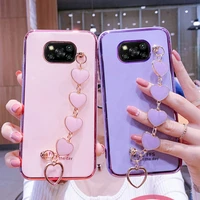 Wrist Bracelet Phone Case For Xiaomi Poco NFC Pro Case Luxury Heart Chain Plating Cover Capa Xiaomi Poco Pro