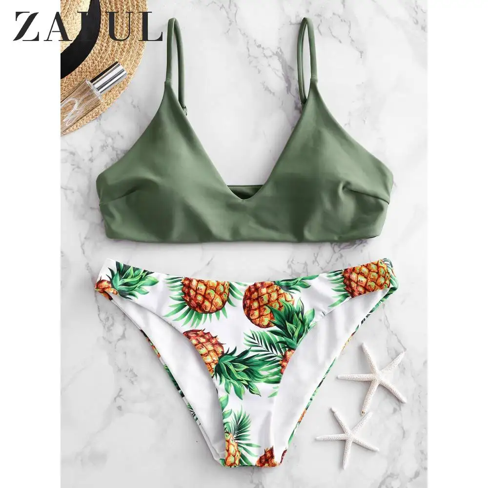 ZAFUL лист ананаса контрастное бикини купальник 2019 Новый Спагетти ремни купальный