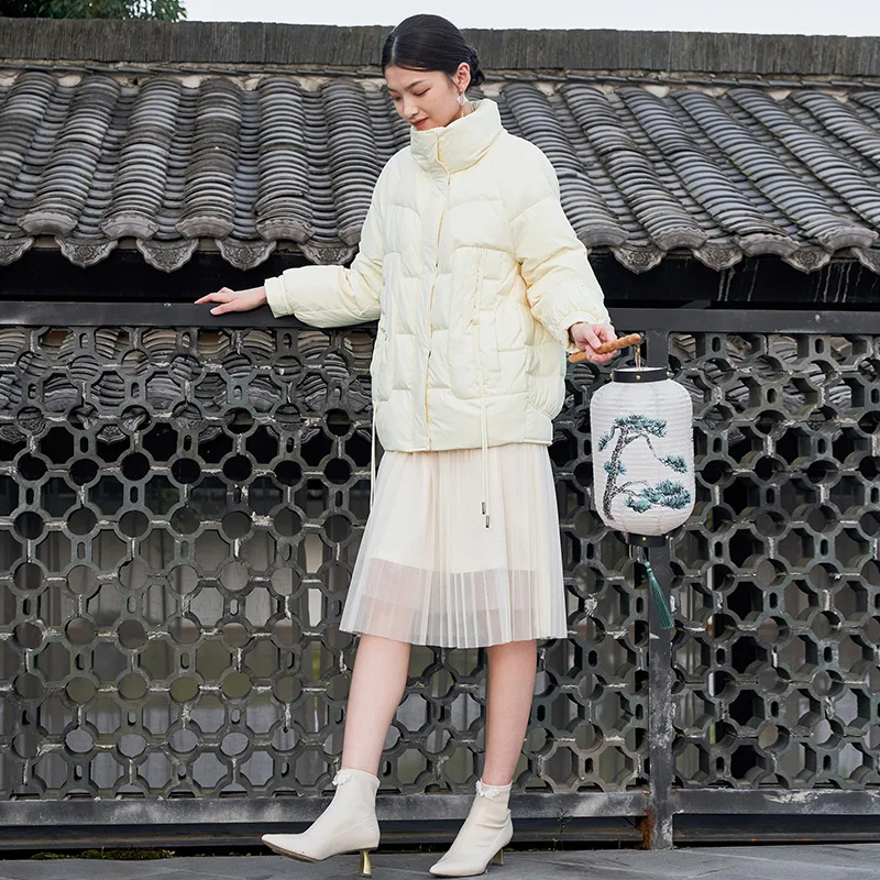 

SHZQ Down Jacket Women's Middle and Long 2021 Winter New Bread Jacket Fashion White Duck Down Small Stand Collar Jacket