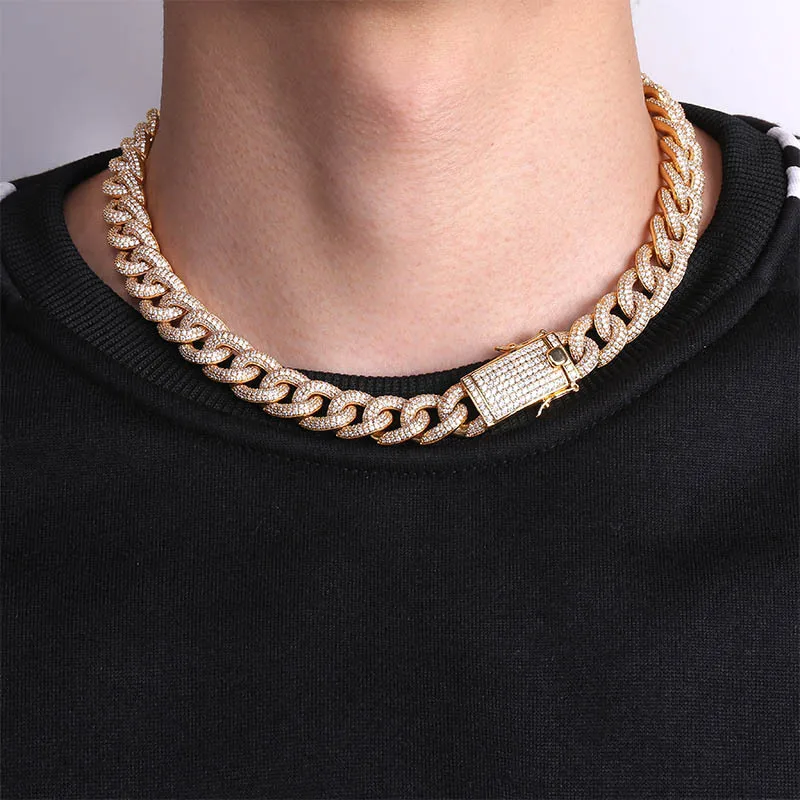 

Men Hip hop iced out bling Chain Necklace micro pave AAA Zircon 15mm Cuban Chains Necklaces Hiphop jewelry Drop shipping