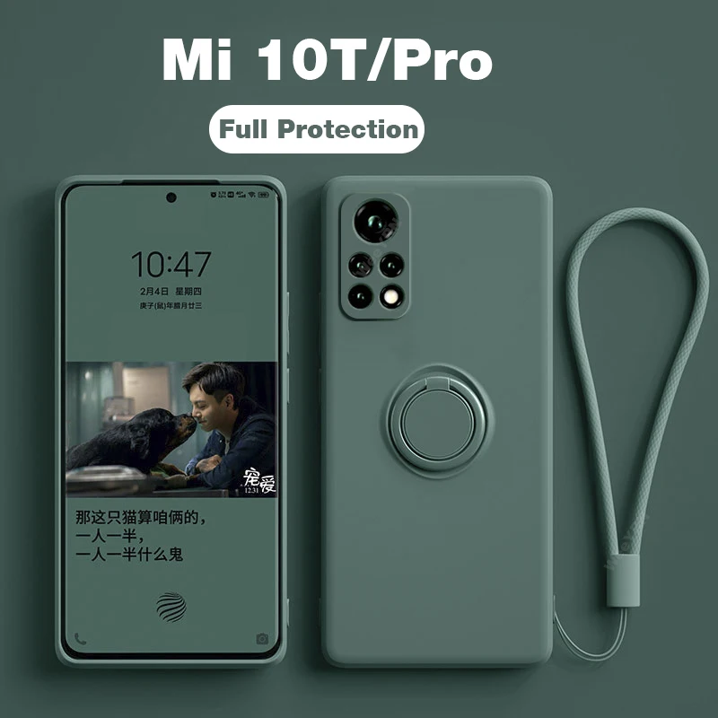 Coque carrée en Silicone souple avec anneau de support pour Xiaomi  compatible Mi 10 T  Mi10t  Mi 10