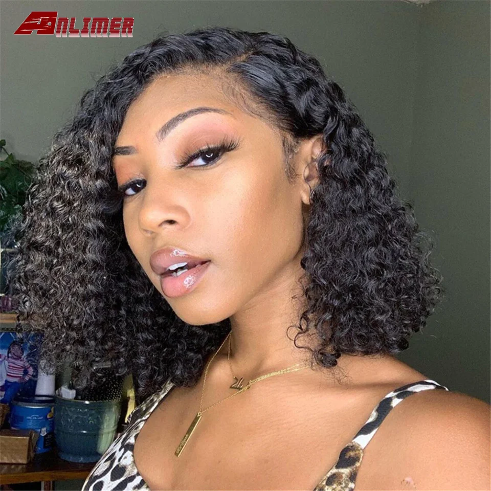 

Anlimer Malaysian Jerry Curly Short Bob Lace Front Remy Human Hair Wig Pre Plucked For Black Women Glueless 13x6 Frontal Wig