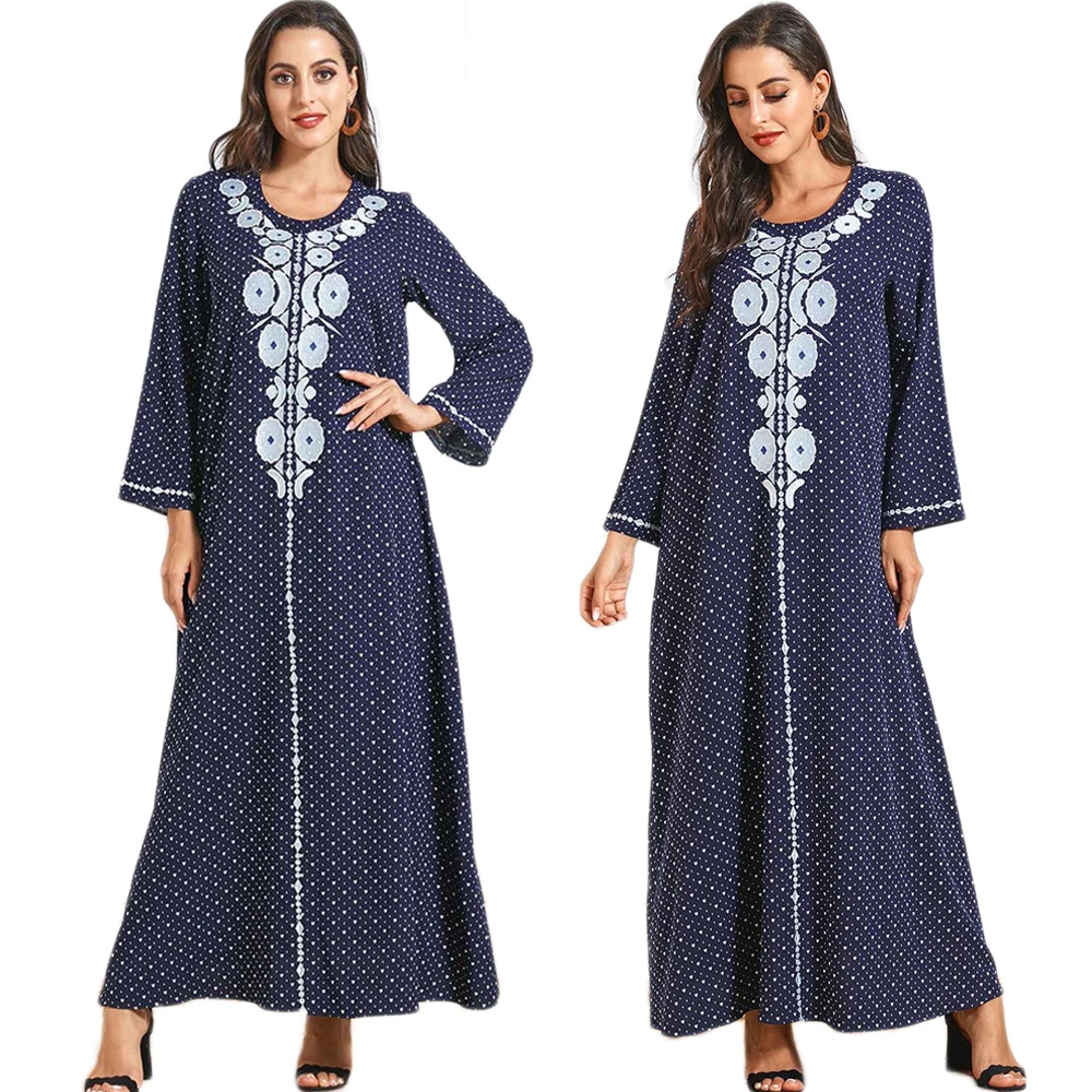 

Женское длинное платье с цветочным принтом Abaya, мусульманское платье с длинным рукавом и круглым вырезом в арабском стиле