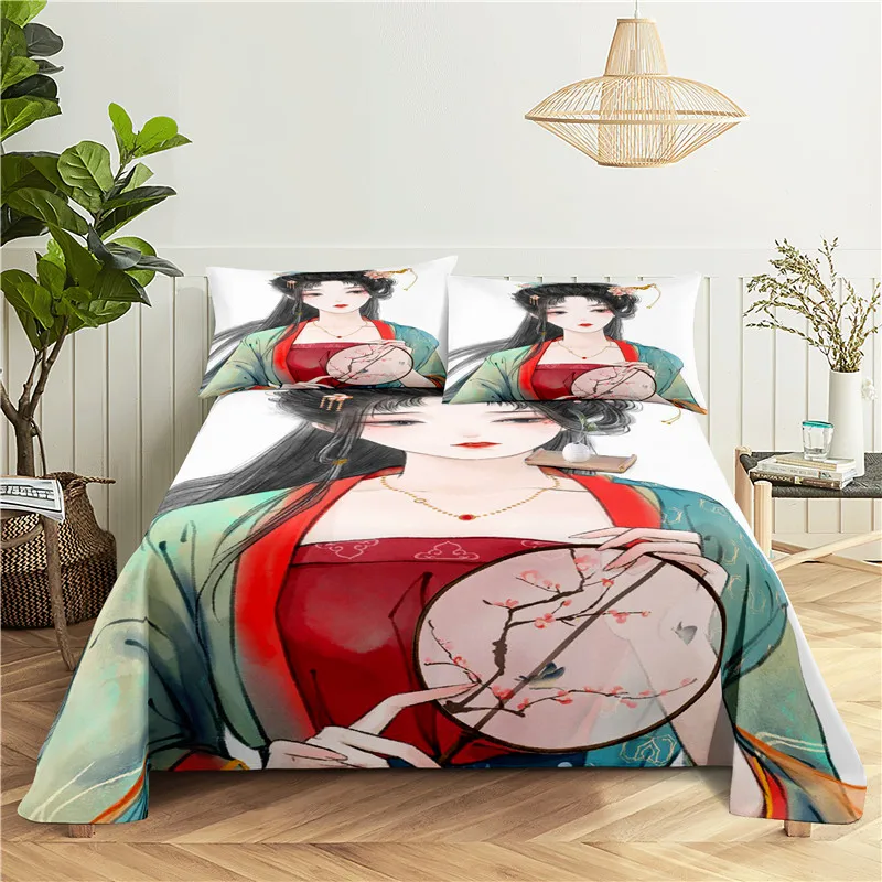 

Beauty 0.9/1.2/1.5/1.8/2.0m Digital Printing Polyester Bed Flat Sheet With Pillowcase Print Bedding Set