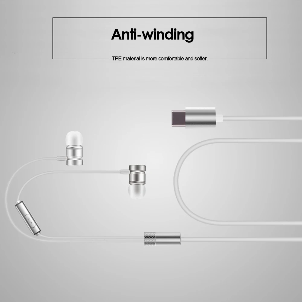 Usb type-C наушники-вкладыши Проводные металлические наушники гарнитура USB-C наушники в линии управления с микрофоном для смартфонов