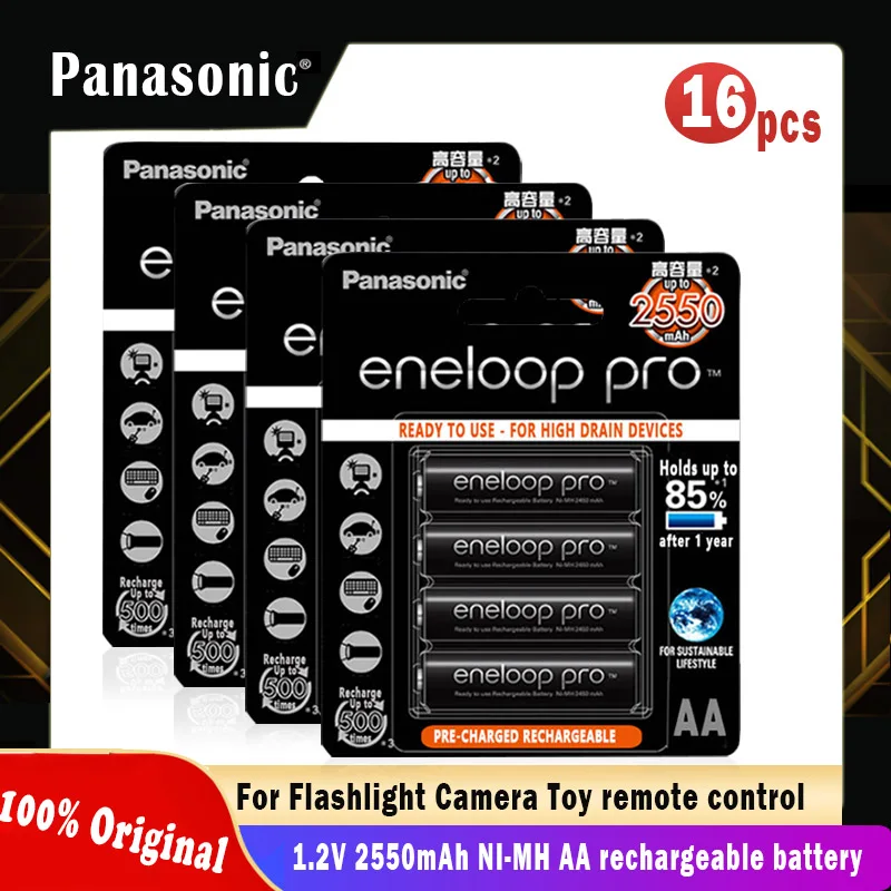 16 шт. оригинальные аккумуляторные батарейки Panasonic Eneloop 1 2 В 2550 мАч Ni MH для камеры
