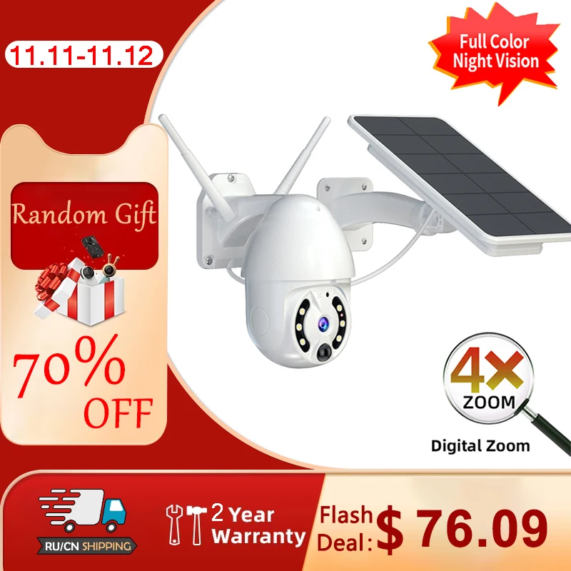 

3MP Solar Security IP Camera WiFi Rechargeable Battery Powered Camera Wireless Surveillance Human Motion Detection Night Vision