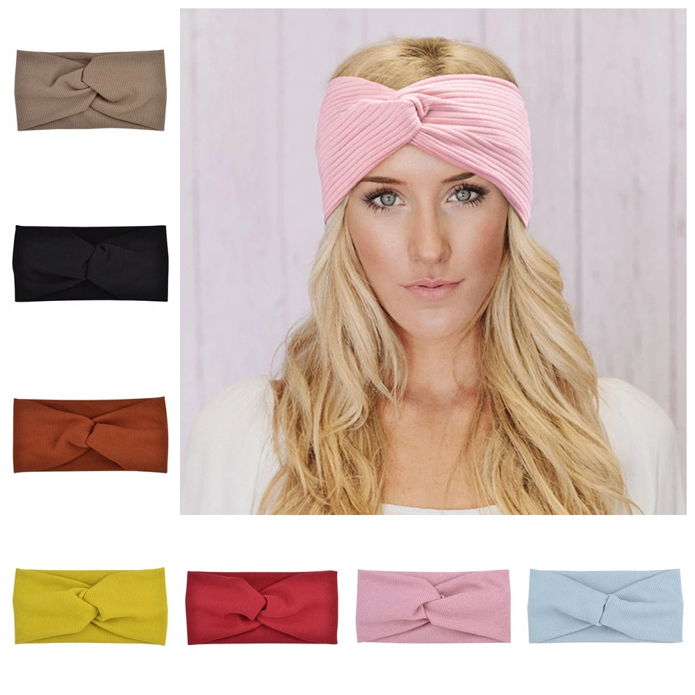 

Cotton Women Headband Turban Solid Color Girls Knot Hairband Hair Accessories Twisted Ladies Makeup Elastic Hair Bands Headwrap