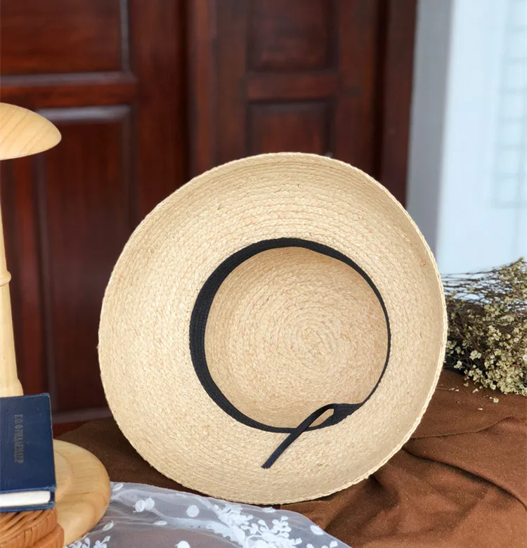 

202005-shi summer Hepburn style pearl ribbon raffia grass leisure lady bucket cap women fishermen hat