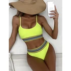 Mossha спортивный бандо Пуш-бикини набор неоновый желтый купальник женский купальный костюм Высокая талия Купальник сексуальный размера плюс купальный костюм