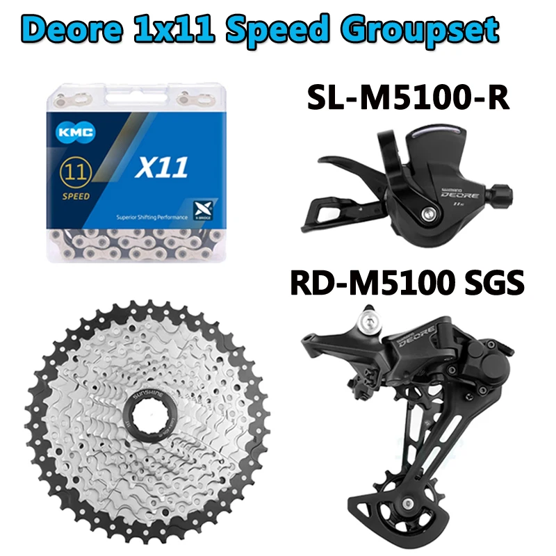 

Shimano Deore M5100 1x11 Speed MTB Derailleurs Groupset 11S Shifter Lever + RD KMC KMC X11 HG701 Chain 11V Cassette 42/46/50/52T