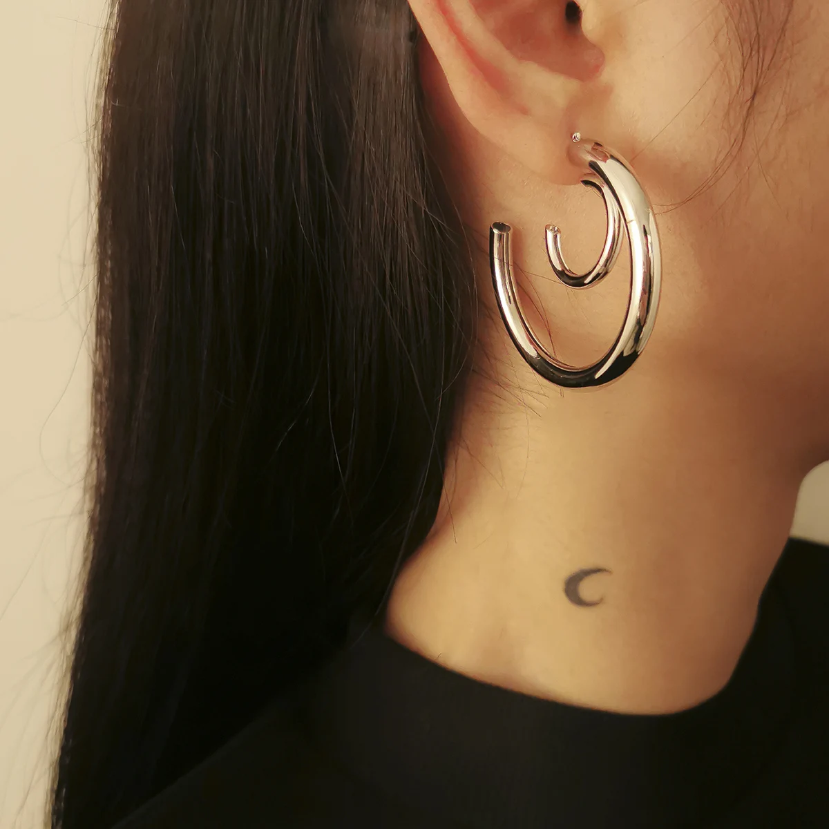 

Double-Layer C-Shaped Earrings For Women 2021 Fashion Simple Open Geometry Two Circle Size Earring Girl Jewelry Gift