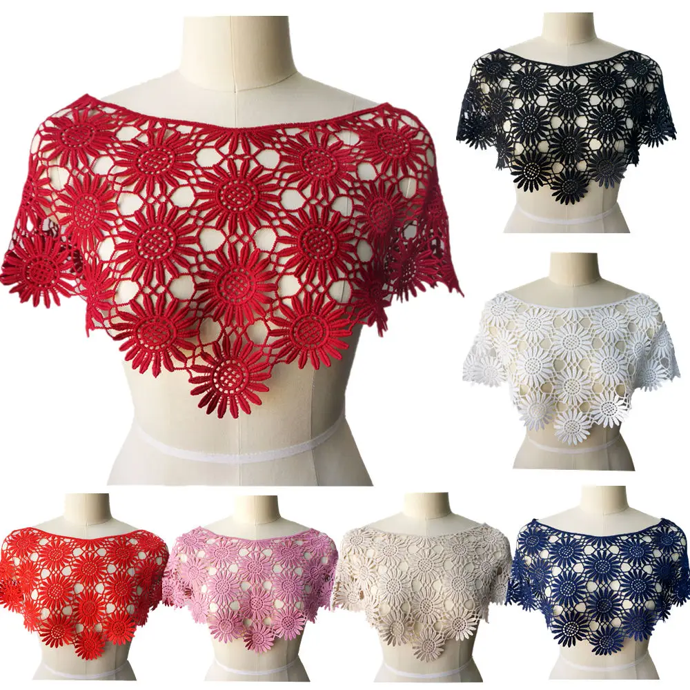 Белый черный красный бежевый ткань воротник вышитый цветок полые аппликации