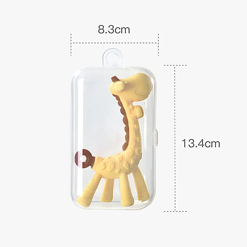 Mordedor de silicona para morder dientes de beb&eacute;, chupete de dentici&oacute;n de dibujos animados, varilla Molar de jirafa para morder, seguro-3