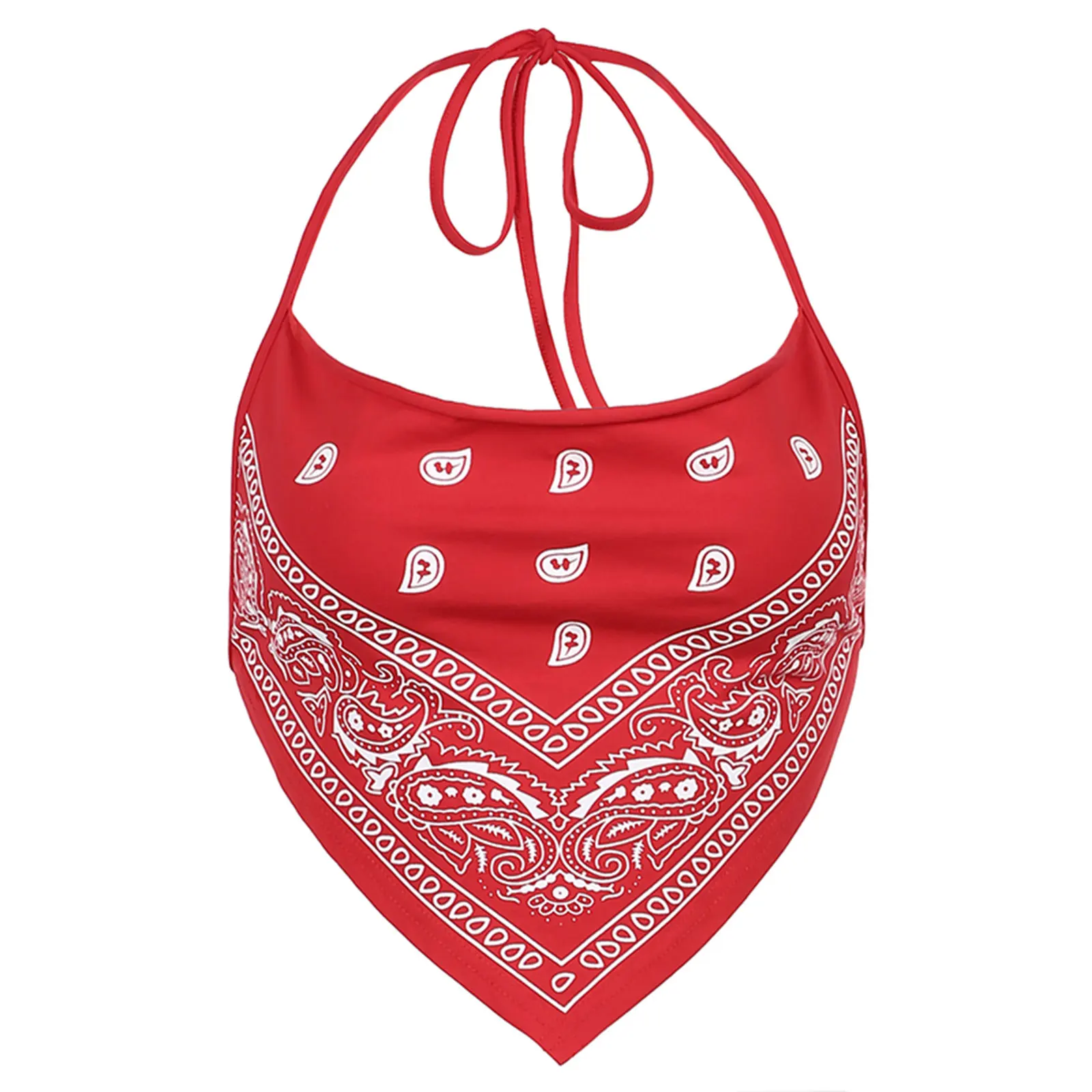 

Women Tie Back Camisole Spaghetti Strap Sleeveless Paisley Print Halter Crop Cami Tops