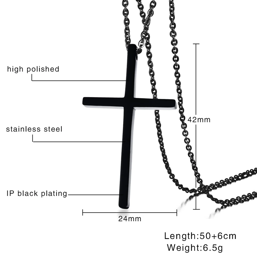 Ожерелье с черным розовым золотом и крестом для женщин мужчин выгравированное