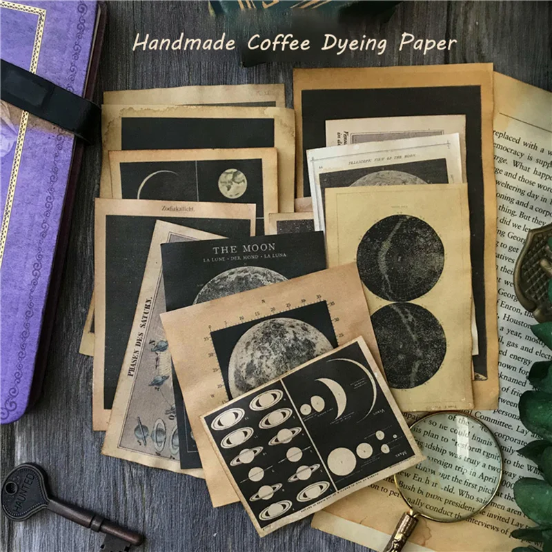 

Retro Cosmic Stars Coffee Dyed Craft Paper Travel Bullet Journal Material Paper Scrapbooking Craft Diary Album Decorative