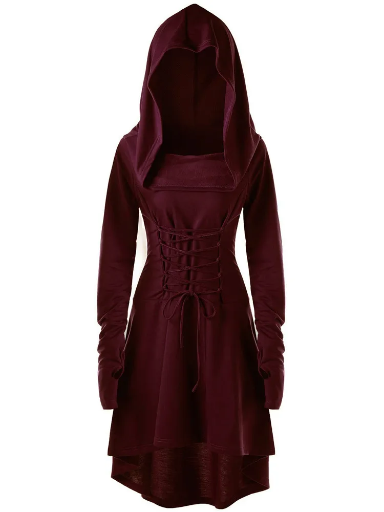 

2021 European and American ladies pure color festival performance hooded dress 1583