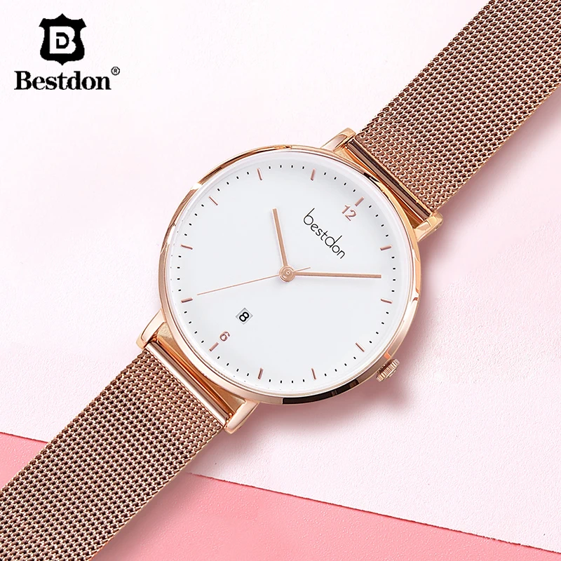 Женские наручные часы Bestdon тонкие модные минималистичные кварцевые Xfcs золотого