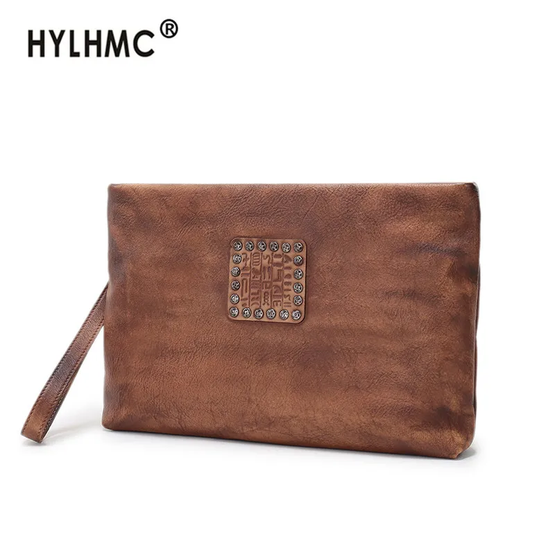 Новинка ручная работа кожа большой женский клатч Ретро стиль заклепки Воловья