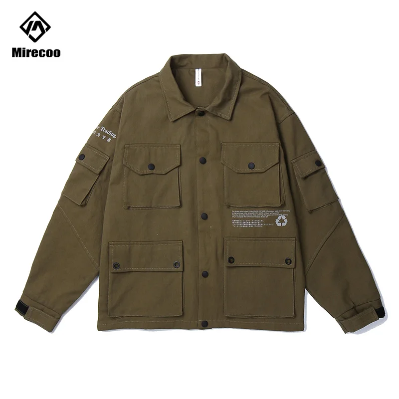 

Cargo Jacket Men Multi-Pockets Mens Jacket Turn-down Collar Hip Hop Windbreaker Men Coaches Jacket Advanced Coat Streetwear 2019