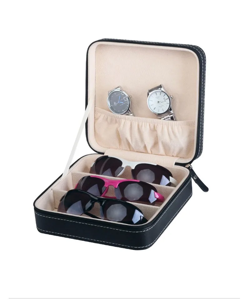 Portable Sunglasses Box for Travel Sub-grade PU Leather Jewelry Organizer Box Small Glasses Box Coffin Zipper Gift Bag