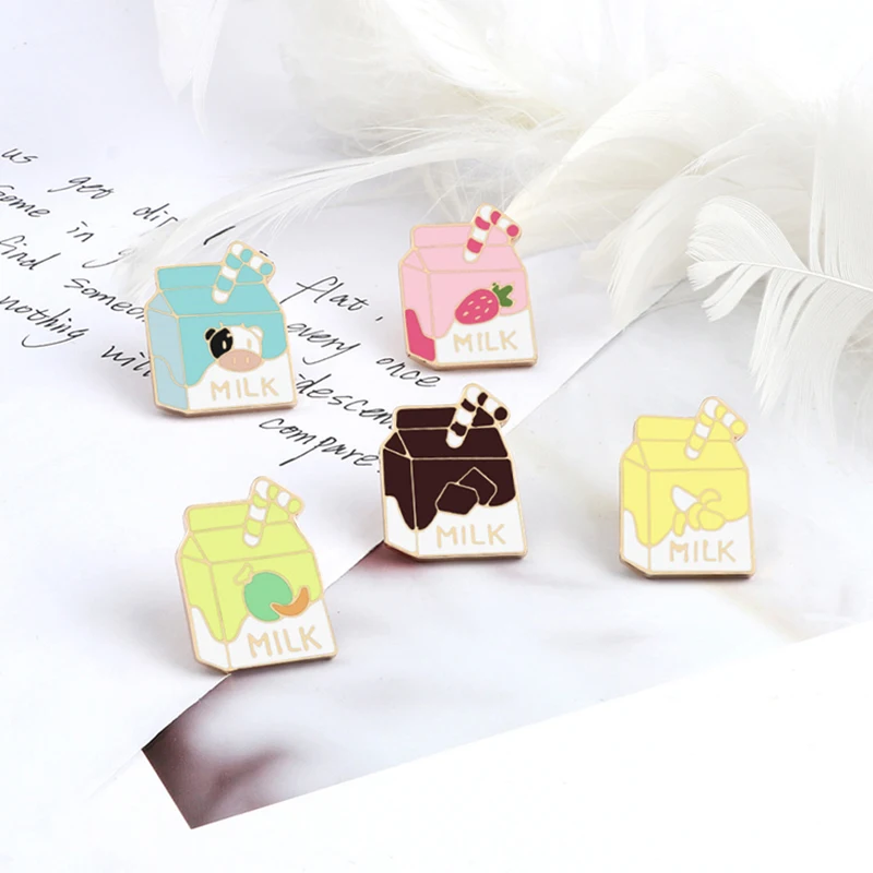 Милые Броши в виде молочной коробки эмалированные булавки с клубникой бананом