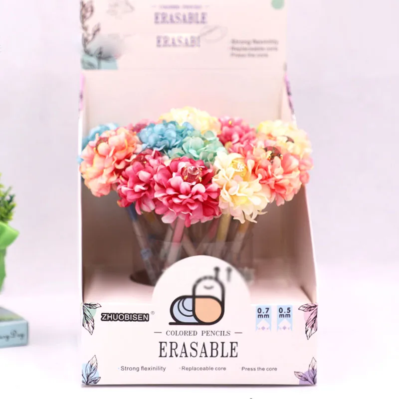 

48 pcs/lot Creative Diamond Flower Mechanical Pencil Cute Student Automatic Pen For Kid School Office Supply