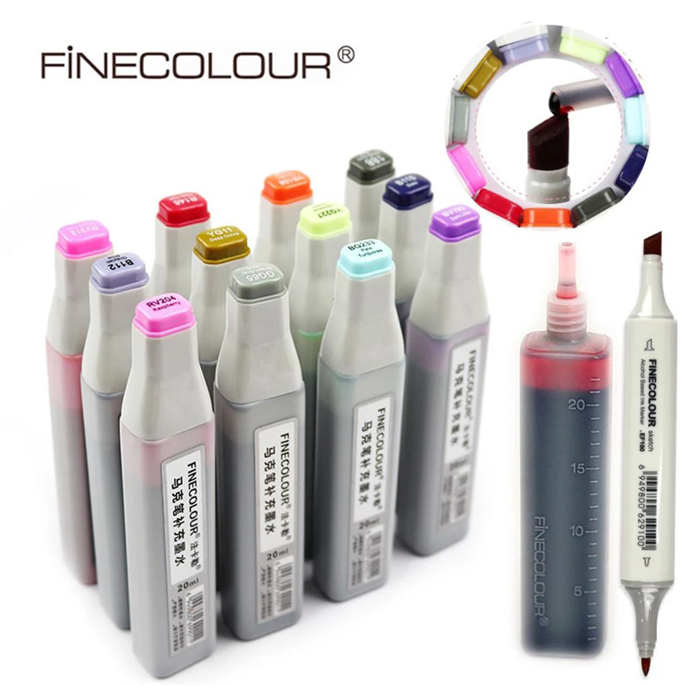 Finecolour масляная спиртовой маркер чернила EF100/101/102 универсальные 20 мл