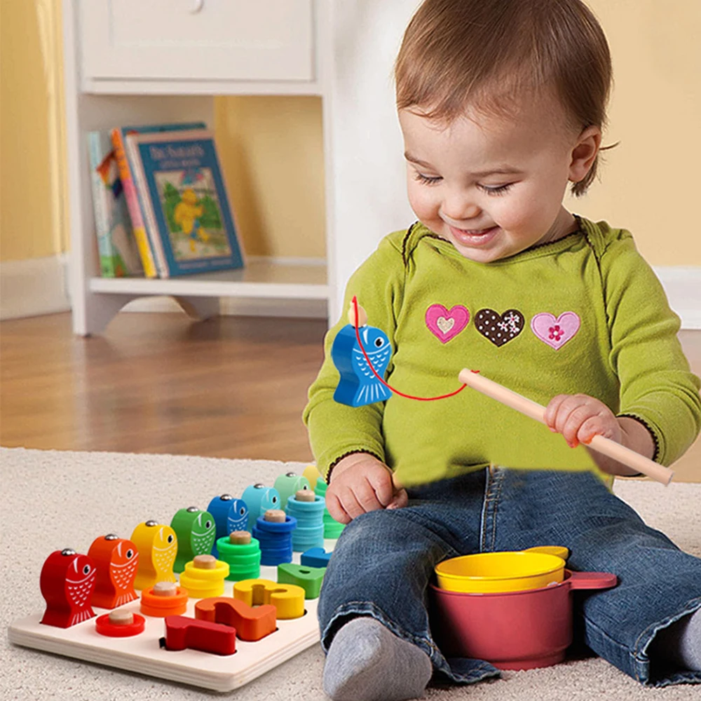 

Обучающие деревянные игрушки Монтессори, Детская плотная доска, математическая рыбалка, детская деревянная Дошкольная игрушка Монтессори ...