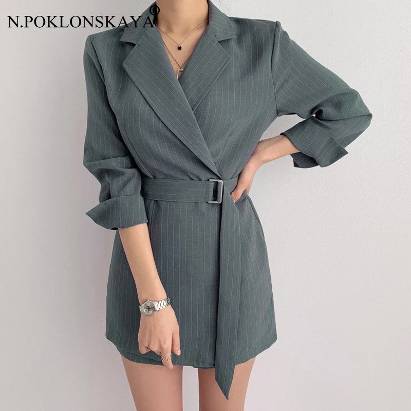 Облегающий костюм Блейзер платье вертикальные полосы однобортное осеннее со