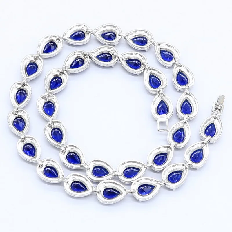 Silver Color Necklace for Women Water Drop Blue Green Semi-precious Wedding Jewelry Free Gift Box | Украшения и аксессуары