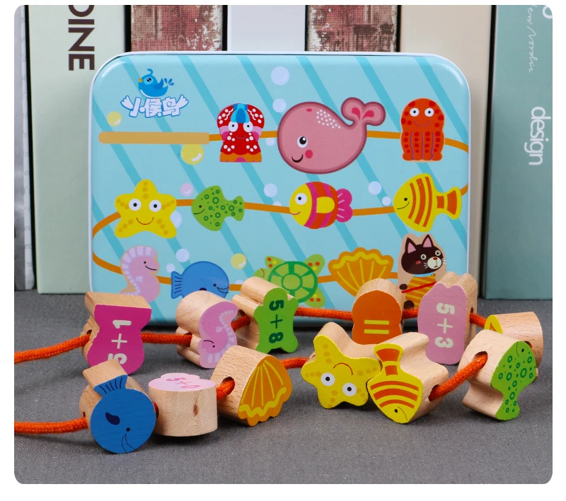Logwood Детские деревянные игрушки DIY игрушка мультфильм фрукты животное нанизывание резьбы деревянные бусины игрушка Monterssori развивающие для детей